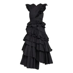 Ulla Johnson Black Asymmetrical Ruffled Dress